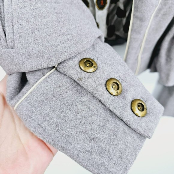 Anthropologie Taikonhu High Line Jacket Peplum Crop Blazer 4 Grey Button Front - Picture 8 of 14